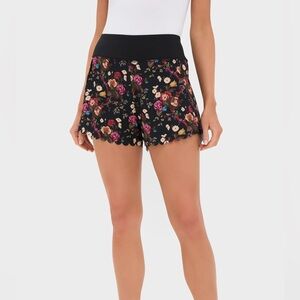 Tuckernuck Black Floral Scallop-Hem Athletic Shorts